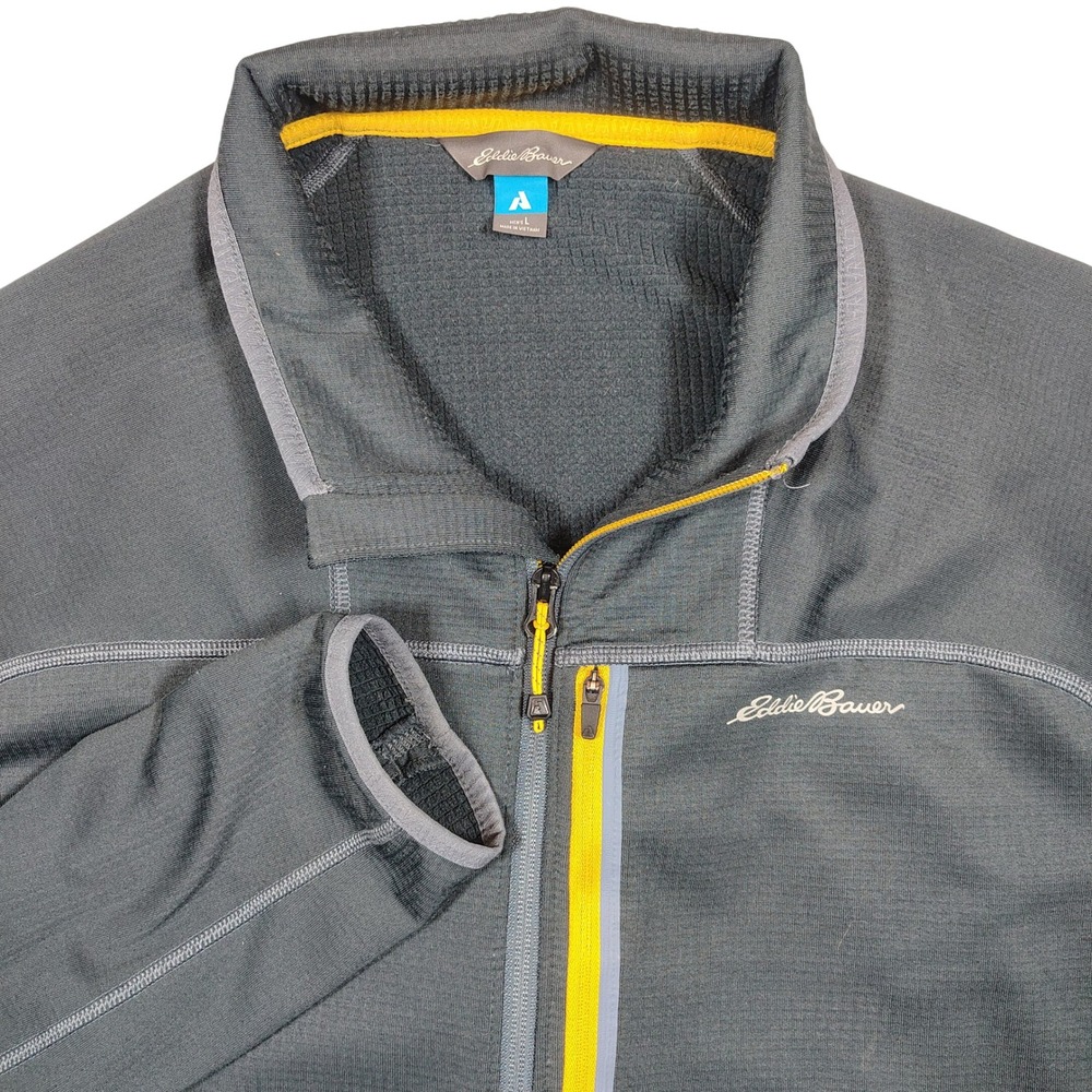 Eddie Bauer Fleece Jacket Mens L Gray First Ascent FreeHeat Grid Zip Polyester